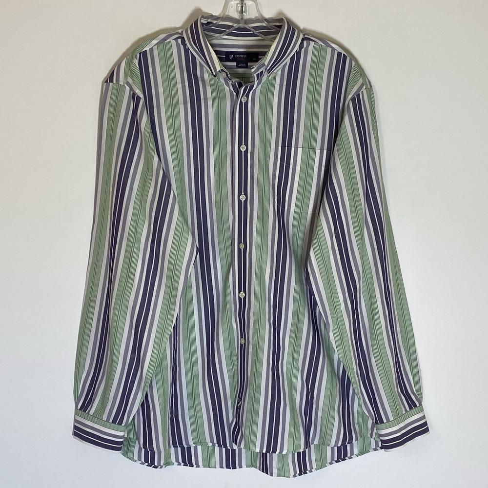 Daniel Cremieux Shirt Mens XL Green Purple Stripe‎ Cotton Stretch Long Sleeve